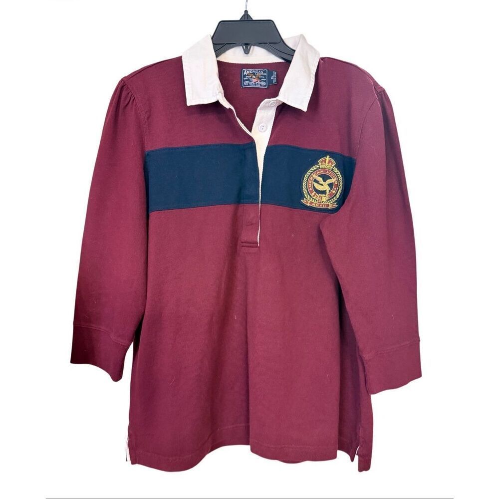 American Living Rugby Shirt Girls XL Crest White Collar Long Sleeves Preppy